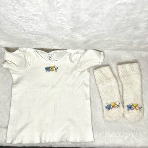 Vintage Gerber White Baby Shirt and Socks Set with Embroidery
